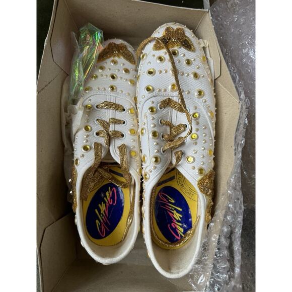 Vintage 80s Glitzies Bedazzled Butterfly Sparkly Gold Sequined Shoes Sneakers 8 - Picture 11 of 11